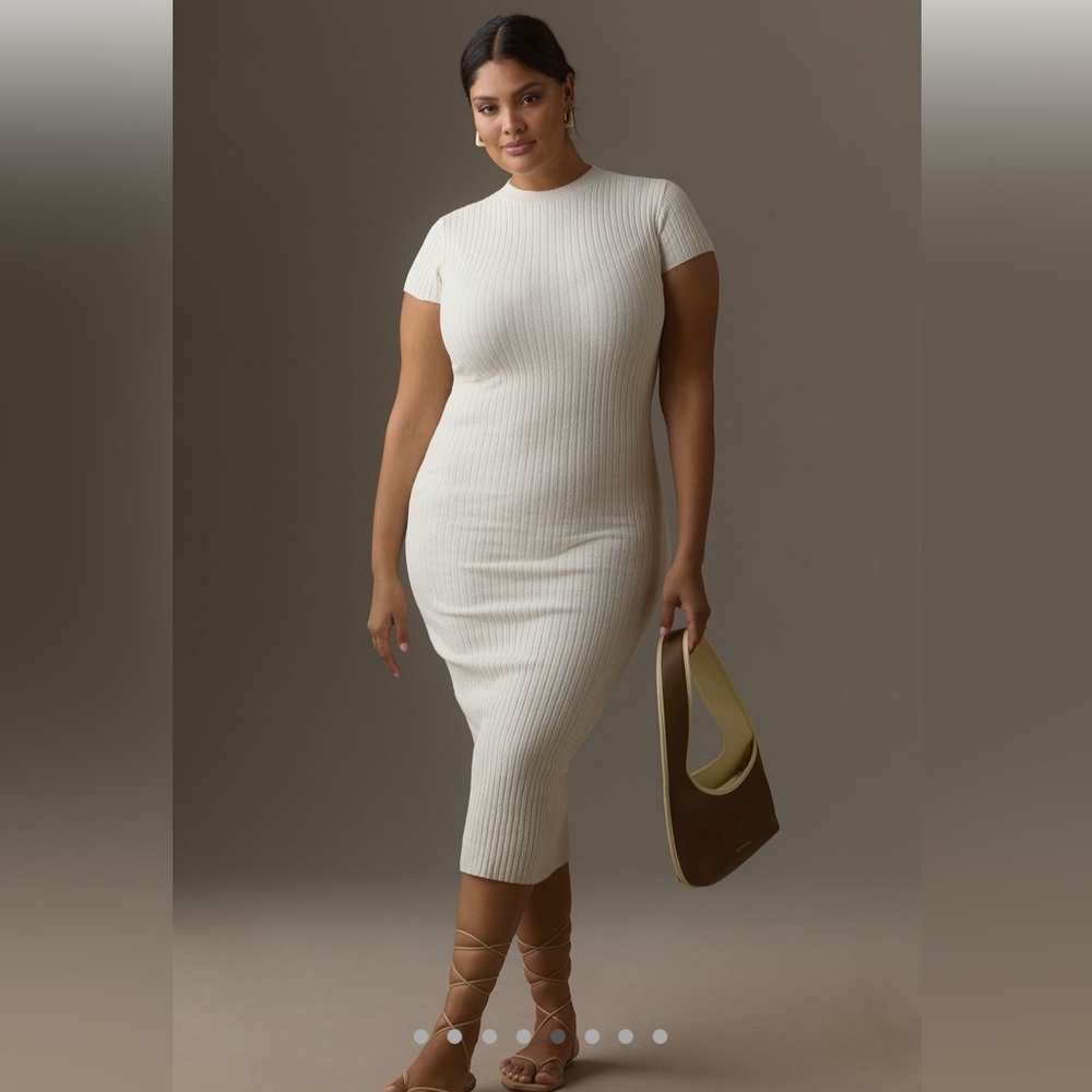 Good American Ivory Ribbed Midi Dress